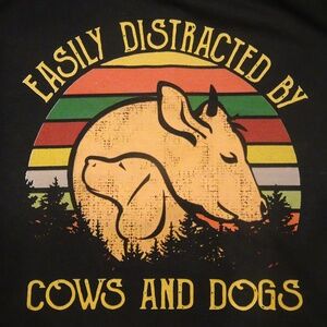 Easily Distracted by Cows and Dogs Animal Lover Unisex Short Sleeve Cotton Tee